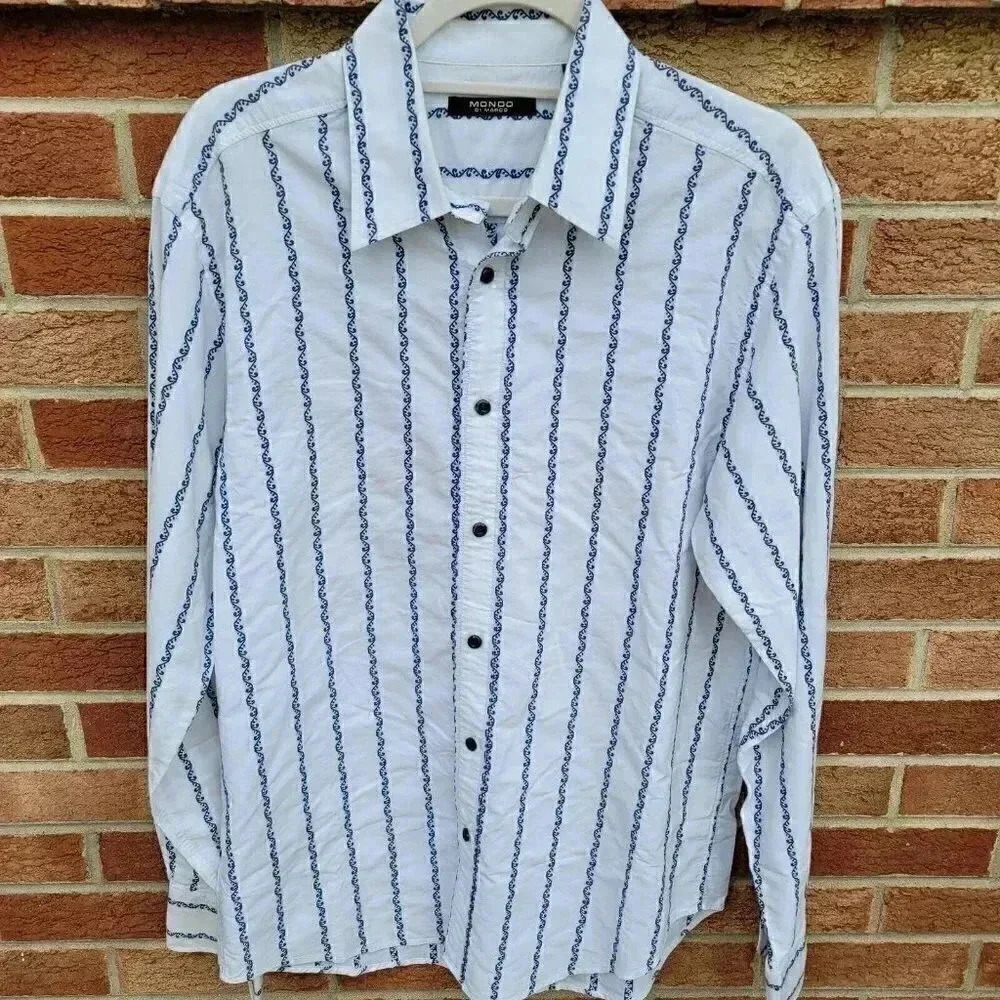Mondo De Marco Striped Button Up Shirt Men's Size Large 100% Cotton